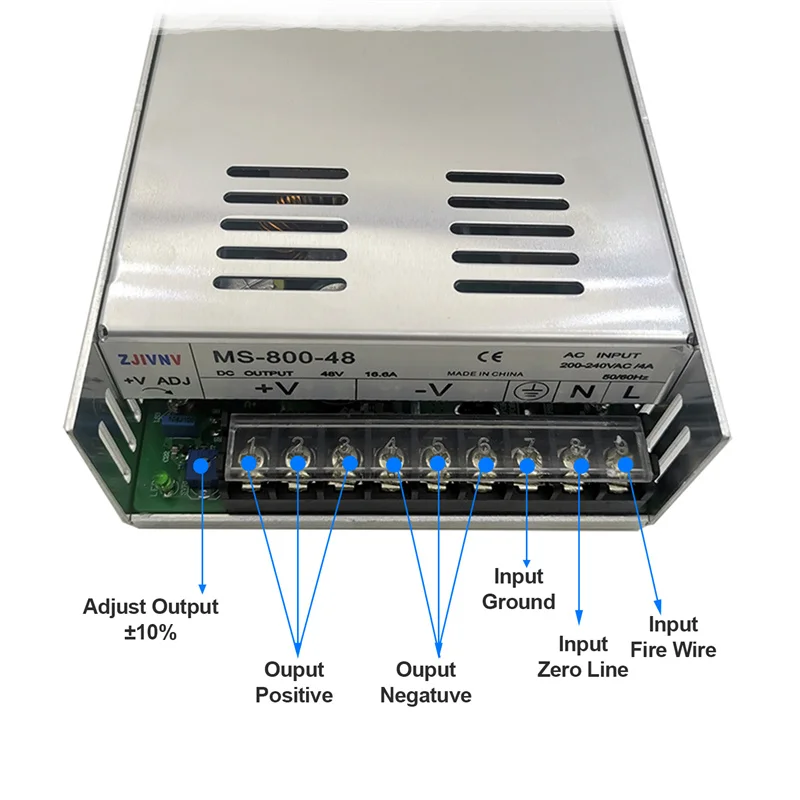 Conduziu a Entrada 220vac da Fonte de Alimentação do Interruptor dc 24v 36v 48v Smps para o Motor Conduzido Ms800 do Cctv da Luz da Tira 800w