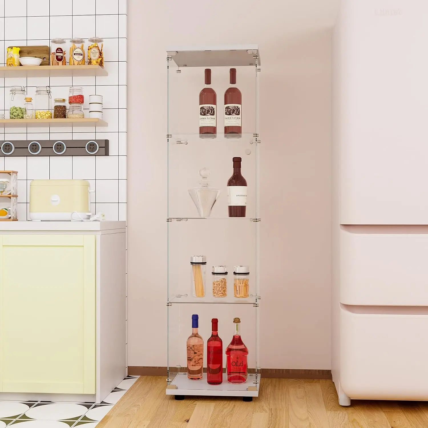 Curio Cabinet Glass Display Case for Collectibles with 4-Shelf Display Shelves, 64.2'Hx16.9''Lx14.6''W White