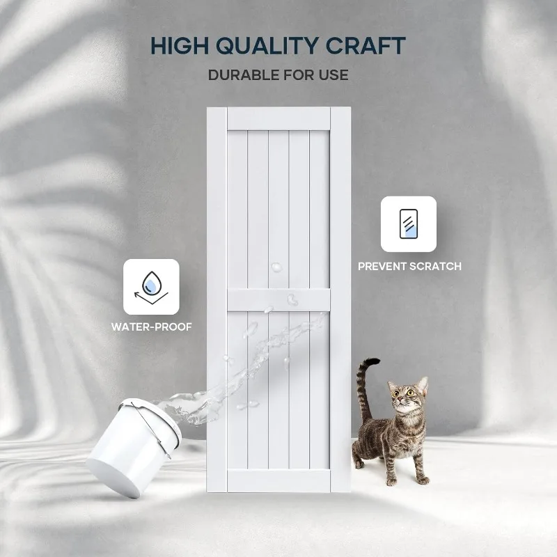 باب الحظيرة الأبيض مقاس 30 × 84 بوصة مع مجموعة أدوات الباب المنزلق بطول 5.5 قدم متضمنة ومقبض، من الخشب الصلب المغطى بمقاومة للماء #4