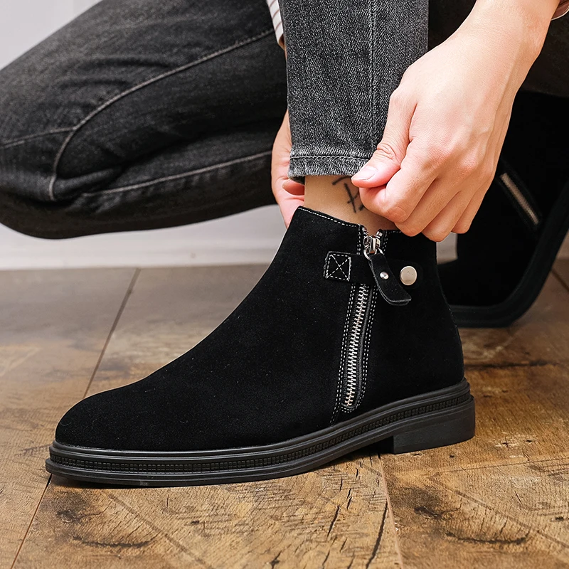 

Men Business Chelsea Boots for Autumn Winter Men Casual Side Zipper Thick-soled Anti-slip High-end Boots Outdoor Training Boots