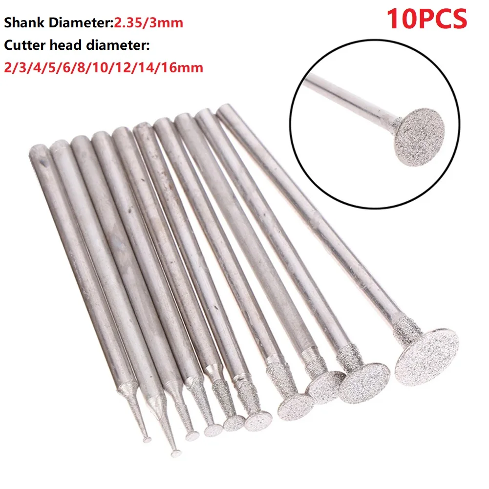 10Pcs 2.35/3mm Shank Emery Grinding Head Mounted Points Cutter Head Stone Jade T Shape Carving Bits Rotary Abrasive Tools