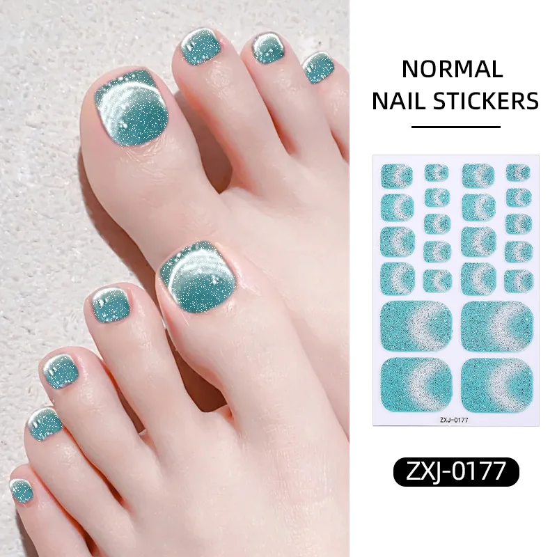 22 Tips Glanzende Voet Nagelstickers Volledige Dekking Kat Magneet Effect Gel Nail Wraps Glitter Zelfklevende Langdurige Gel Pedicure tool