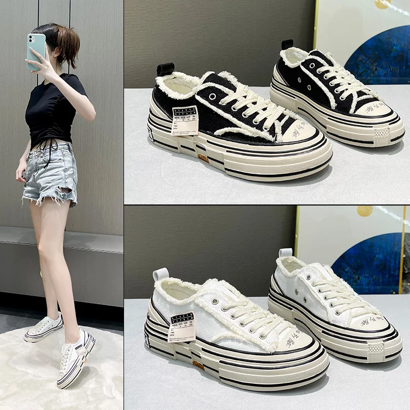 Spring Autumn Women's Canvas Shoes Thick Bottomed Summer Half Cloth Fashion Leisure Retro Non-slip Breathable Sapato Feminino