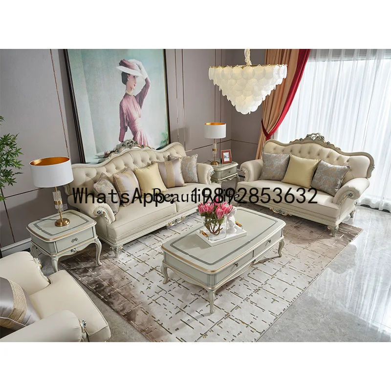 YZ  Leather sofa luxury European living room first layer leather three-person sofa