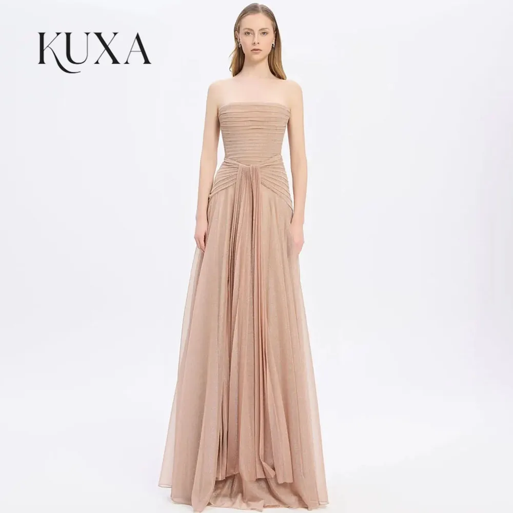 KUXA Customized Luxurious Evening Dresses Strapless Pleats A-line Elegant Floor Length Women's Formal Evening Gowns 2026
