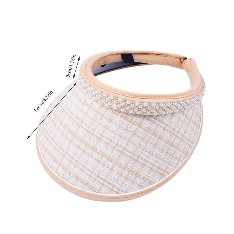 Solid Big Brim Visor For Women Empty Top Female Summer Sunshade Hat Hair Band Style Pearl Adorned Black Rubber Sun Visor Hat - view 6