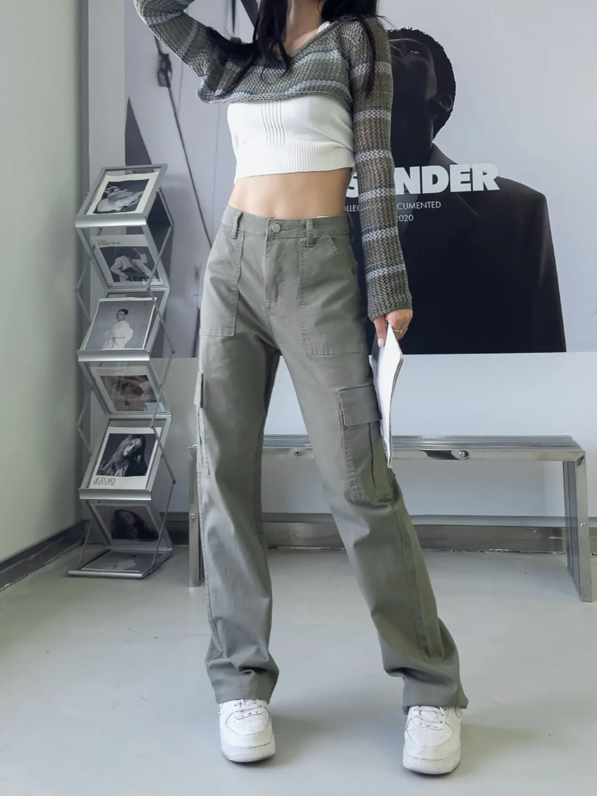 

Широкие джинсовые брюки с высокой талией, рабочая одежда, прямой крой, повседневные брюки в американском стиле ретро для женщин, весна-осень