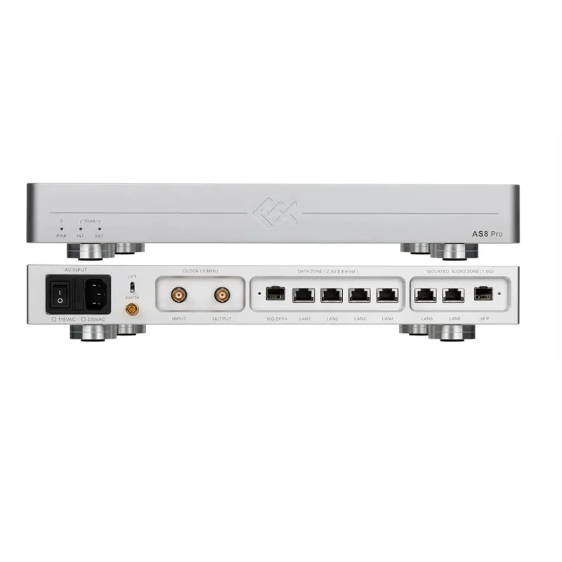 LHY AS8 Pro Audio HIFI Switch silver black 2.5G 10G Optical Isolation OCXO Clock,10Gbps,2.5Gbps,1000Mbps.SC Cut OCXO