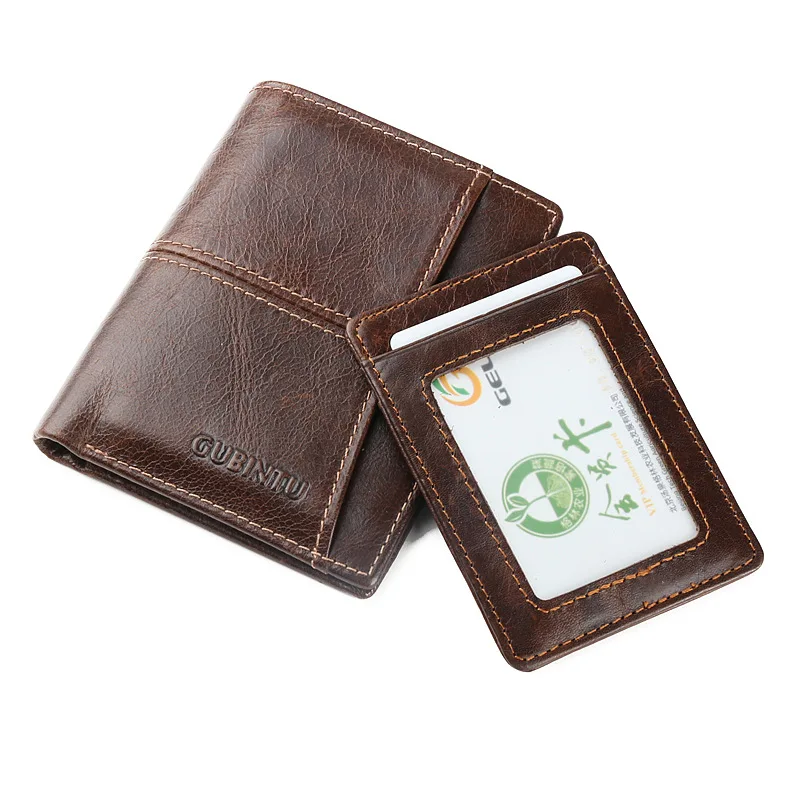 Retro Western Style Men's Slim Vertical Wallet - Genuine Leather Card Holder Short Design