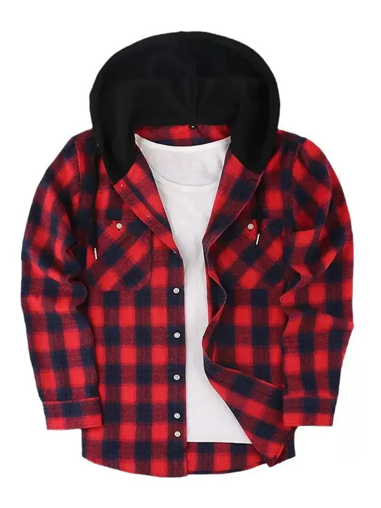 Kemeja Berkerudung Kotak-kotak Tren Fashion Baru Musim Gugur dan Musim Semi Kemeja Olahraga Nyaman Longgar Kasual Pria Ukuran Besar Kualitas Tinggi M-3XL