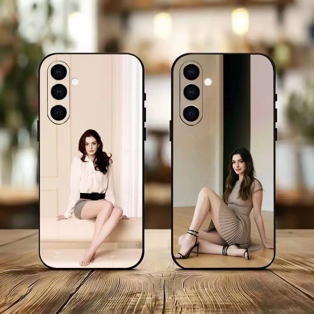 Actor A-Anne Hathaway  Black Soft Silicone Phone Case for Samsung A73 20,21,22,31,32,52,53,72