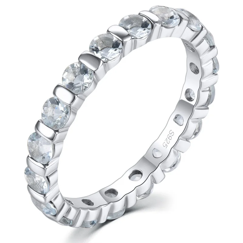 

Genuine 2.5 Carats Solid Sterling Silver 925 Ring Original Natural Aquamarine Ring 925 Silver Ring for Women Fine Jewelry Gift