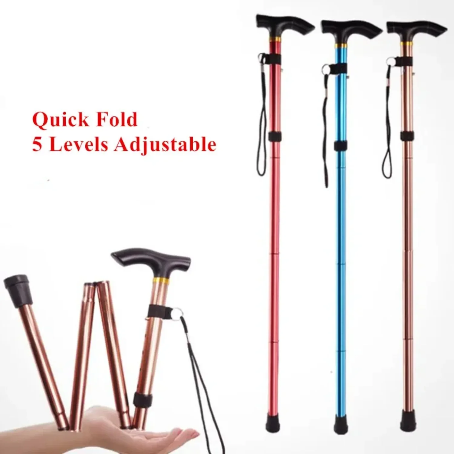 Walking Stick Telescopic Baton Hiking Trekking Poles Aluminum Alloy Metal Folding Cane Crutches Pole  Elderly People Ab rollers