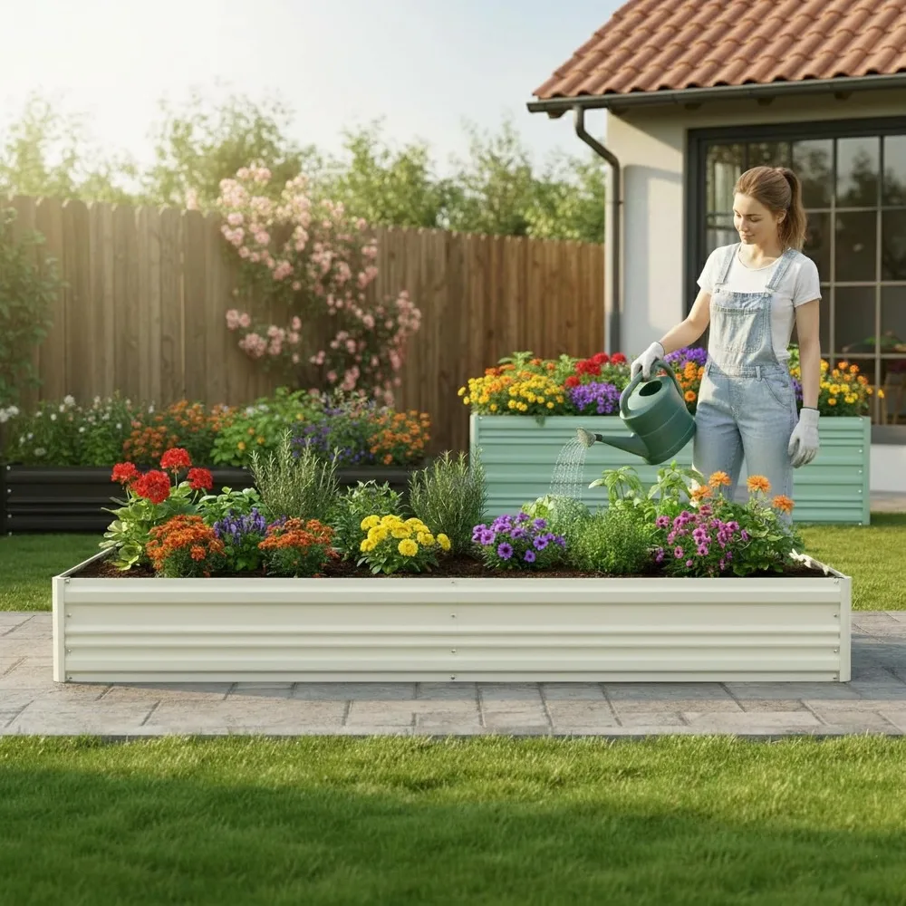 

2PK 7.5x4x1ft Outdoor Galvanized Raised Garden Bed, Rust-Resistant Planter Raised Beds for Vegetable, Flowers, Customized