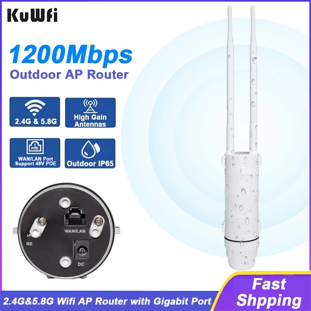 KuWFi 1200Mbps AP Router 2.4G 5.8G Wireless Wi-Fi Access Point 802.11ac with Detachable Antenna Support 48V POE Repeater Mode