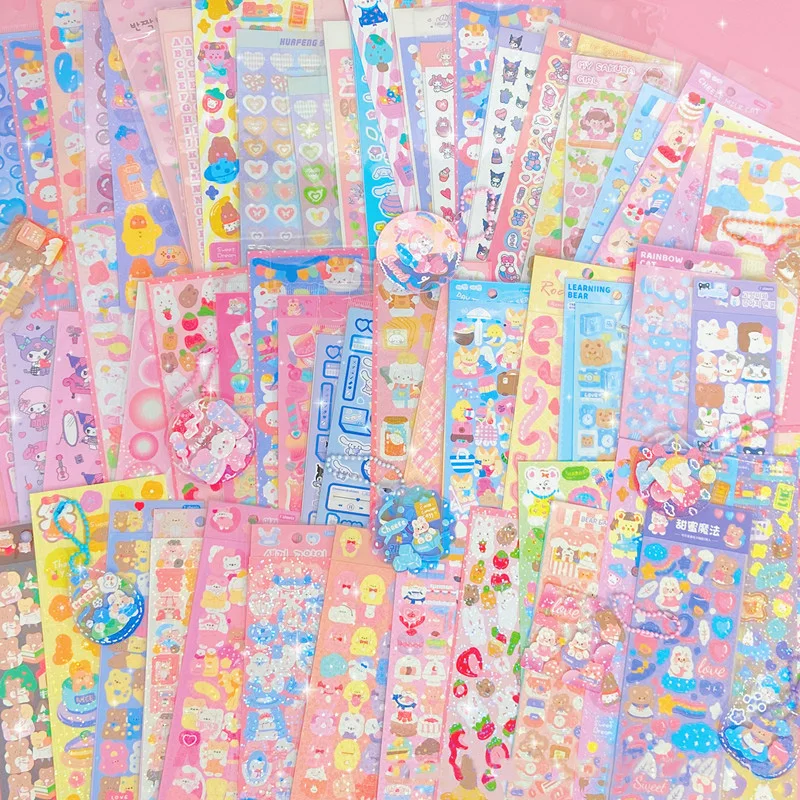 10-100Pcs Kawaii Handbook Stickers Cartoon Collage Laser Sticker DIY Decorative Material Scrapbooking Stationery School Supplies