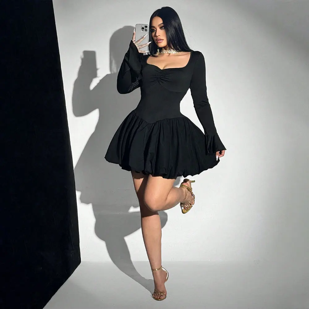 Plus Size Women's French Style Sexy Dress Autumn Winter New Waist Slimming Elegant A-line Short Dress Elegantes Casual Y2k