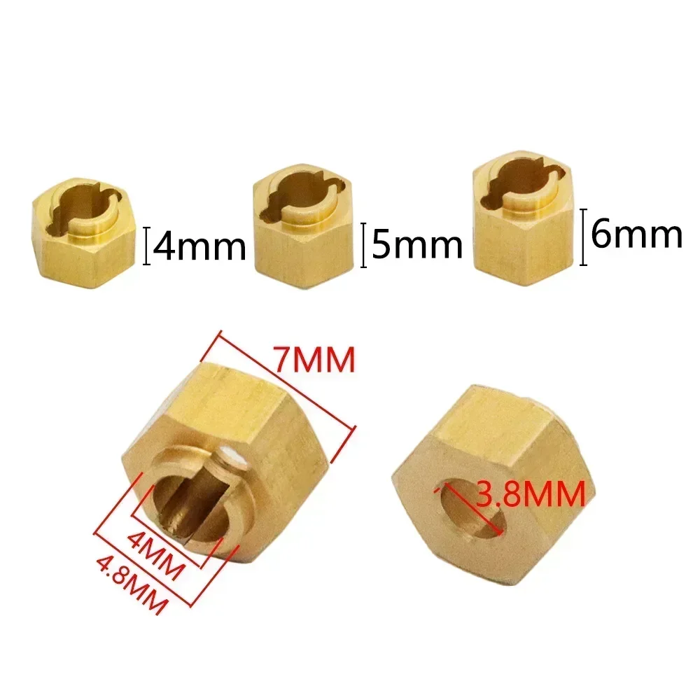 7mm Brass Wheel Hex Hub Extenders Adapters 4/5/6mm for TRX4M Bronco Defender 1/18 RC Crawler Car Model Parts
