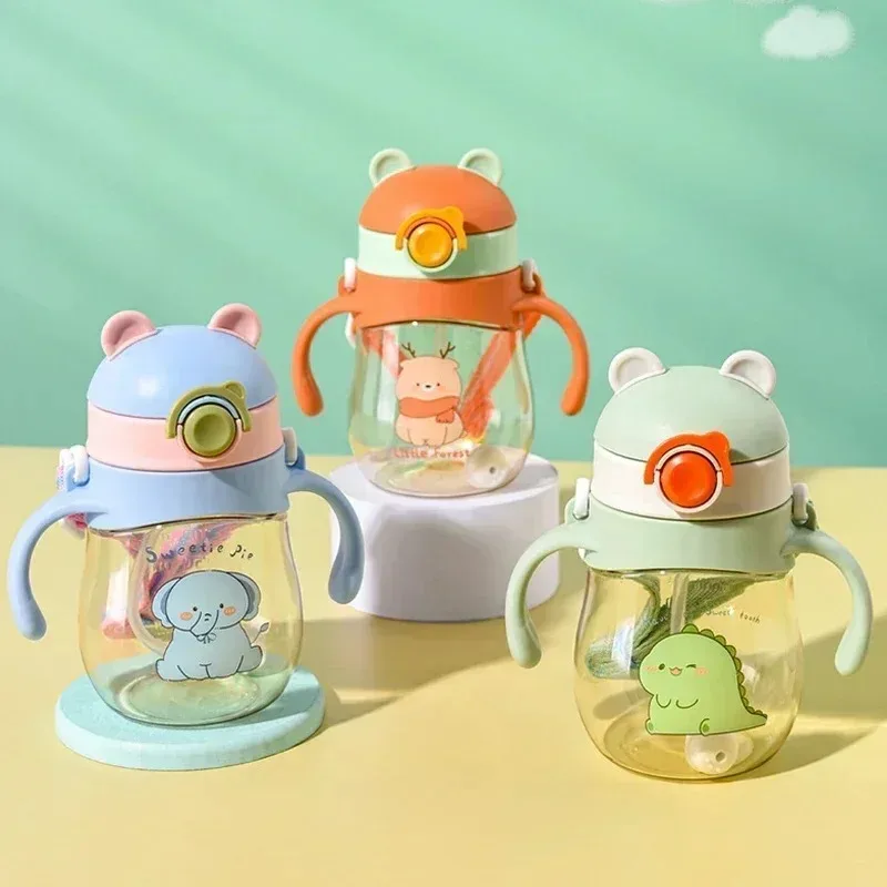 

Cute Baby Water Cup Straw Anti-Choking Kindergarten Kids Water Cup with Gravity Ball Duckbill Cup Infant Drinking Stuffs 410ML