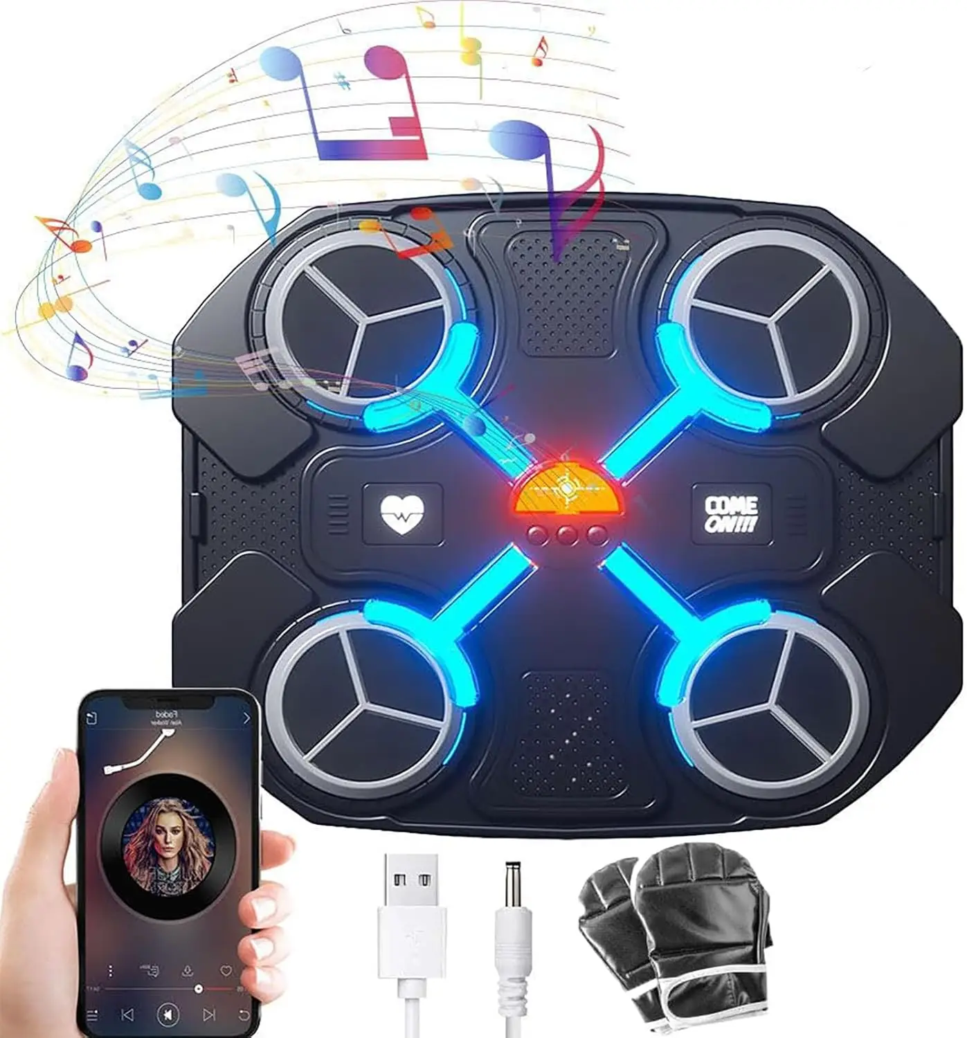 Music Boxing Machine with Gloves, 3 Speeds, Wall Mounted, Punching Machine with Bluetooth, Adjustable Light for Indoors