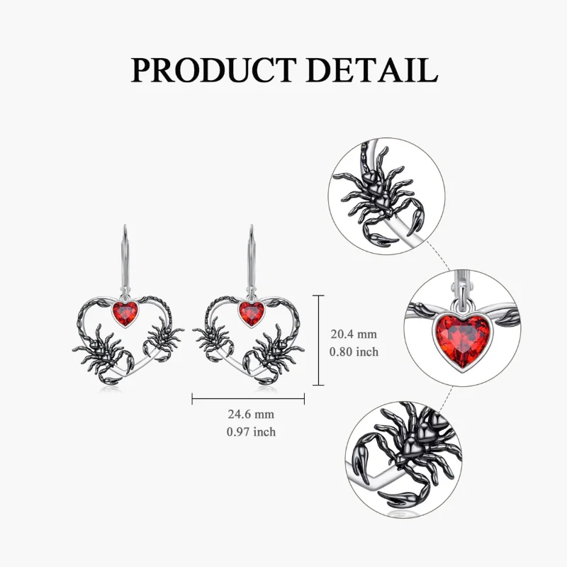 Y2K أقراط متدلية على شكل قلب فاسق بتصميم عقرب، أقراط متدلية على شكل قوطي للهالوين، هدية مجوهرات للحفلات البديلة الداكنة