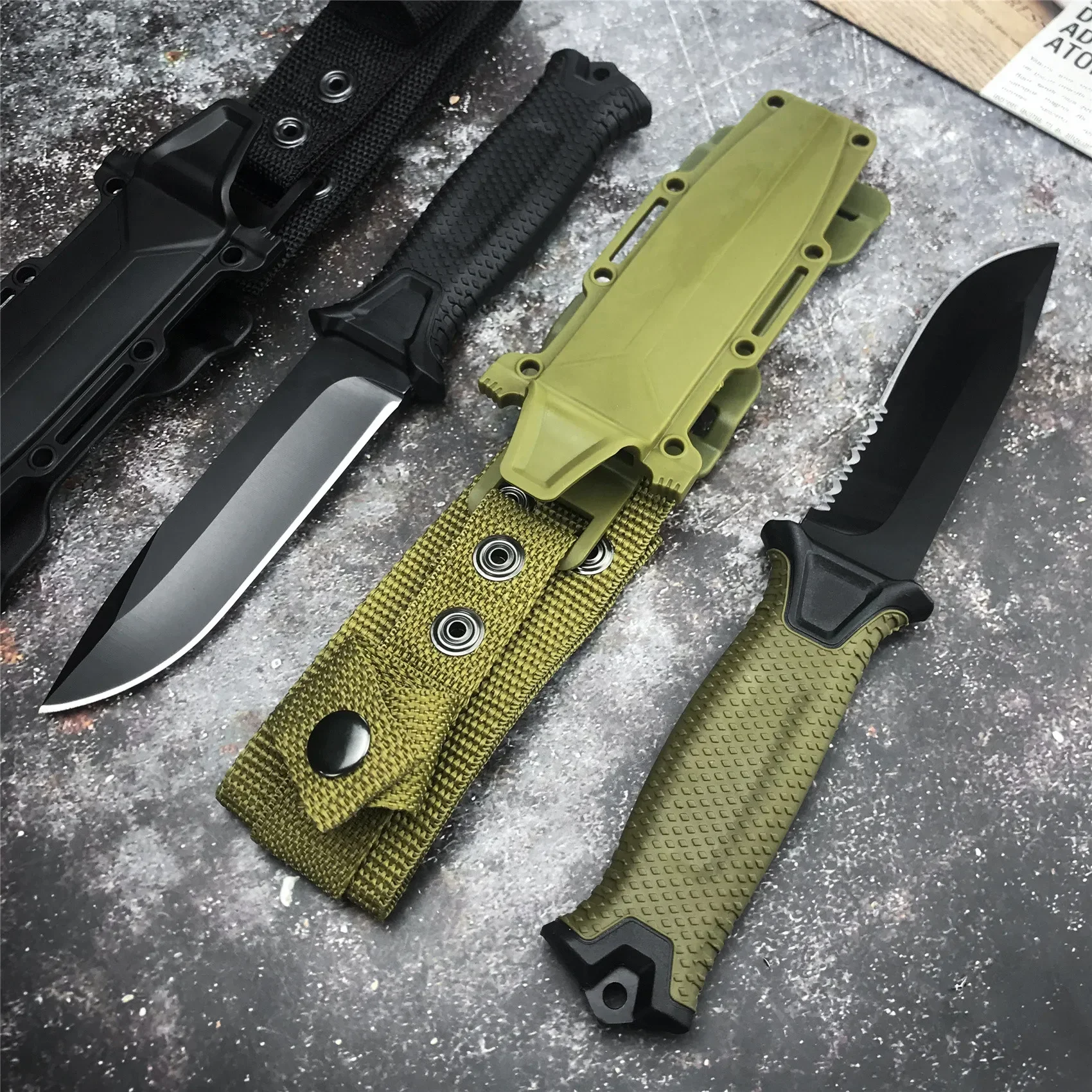 G1500 Gear Strongarm stałe ostrze nóż myśliwski 440C ząbkowane/pełne ostrze taktyczne wojskowe Outdoor Combat polowanie narzędzie EDC noże