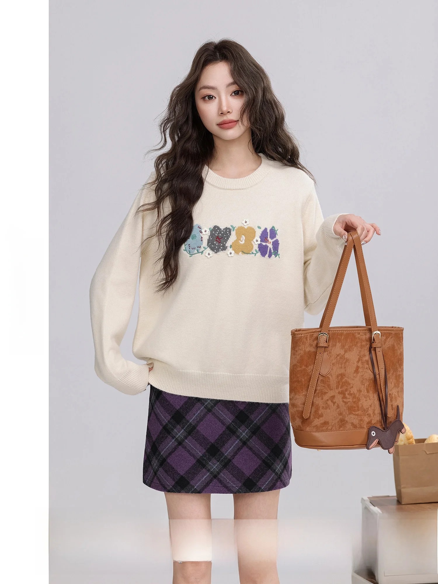 

Retro Floral Embroidery round Ne Loose Women's Sweater Lazy Sle Spring New Arrival Comfortable Long Sve Casual Top