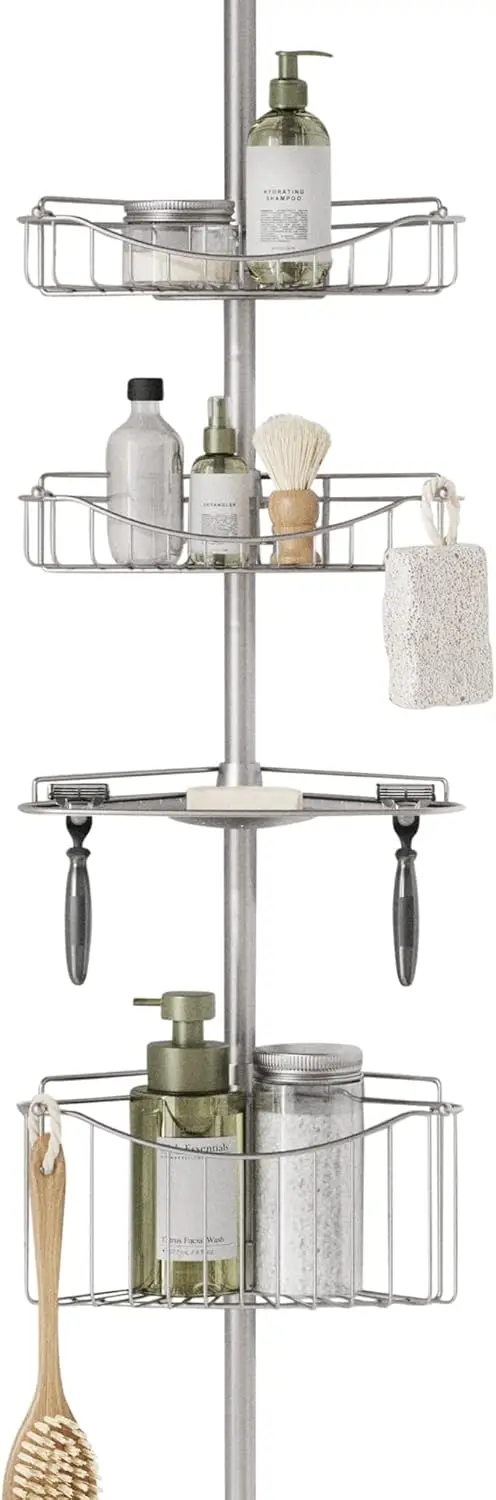 

Adjustable Tension Pole Shower Caddy with 3 Shelves, Soap Tray, Rust-Resistant Finish for Bathroom Organization, 60-97 Inch