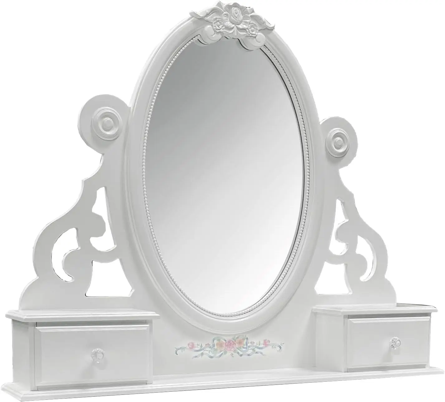 Flora Contemporary Wooden Mirror With 2 Jewelry Drawers In White