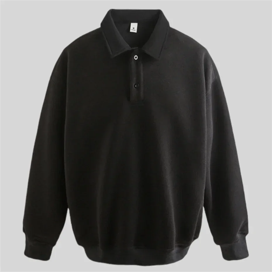 Retro Sweatshirts Men Fashion Loose Casual Pullover Solid Color Sweatshirt Mens Turn Down Collar Streetwear Couple