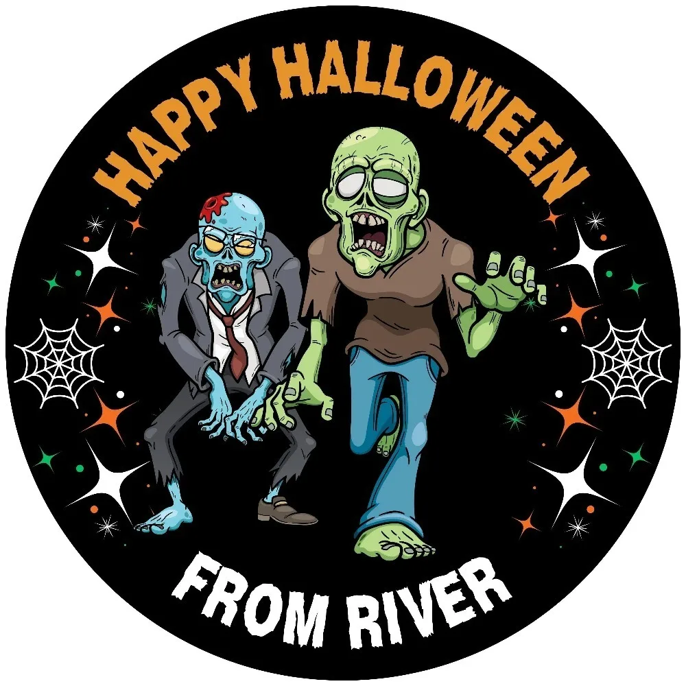 CIFbuy Custom Round Black Halloween Zombie Metal Plaque, Personalized Name Wall Decor (Only For Decoration)