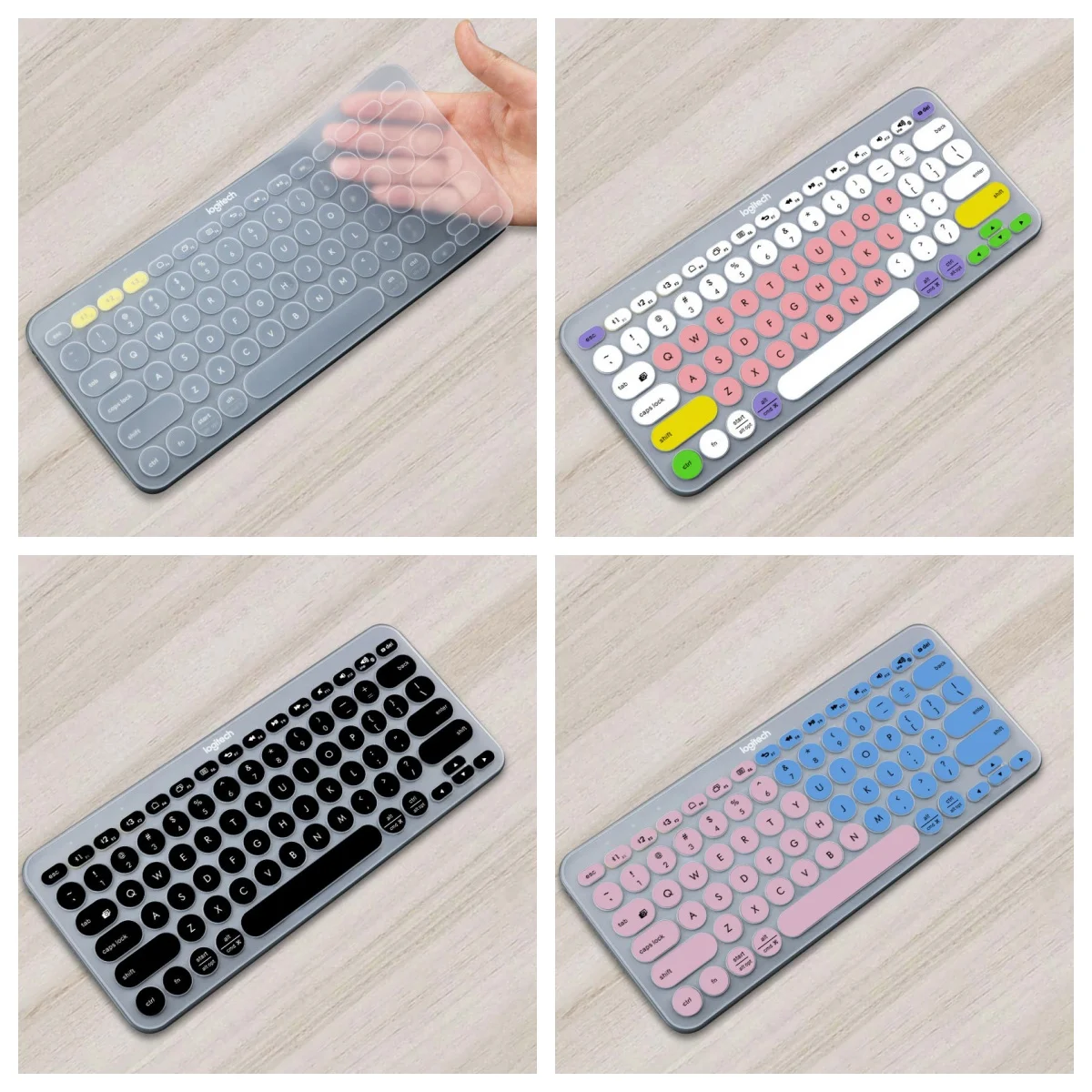 

Full coverage mute Pebble Keys Silicone Protector Skin Case Film English Clear Black Keyboard Cover for Logitech K380
