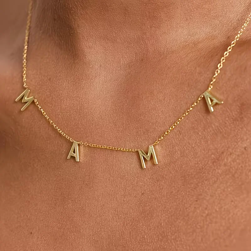 Chic Dainty Necklaces for Mama Gold Plated Stainless Steel Waterproof Mother Letters Choker Necklaces Jewelry Gift For Mom Wife
