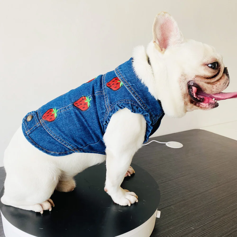 Denim Dog Clothes for Pitbulls Dachshund Fashion Dog Jeans Jacket  Blue Cowboy T-shirt for Shih Tzu Cool Apparel for Small Dogs