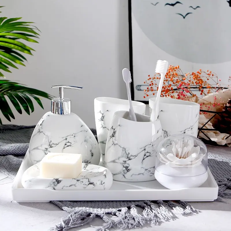 

6pcs/set Imitation marble ceramics Bathroom Accessories Set Soap Dispenser/Toothbrush Holder/Tumbler/Soap Dish Products