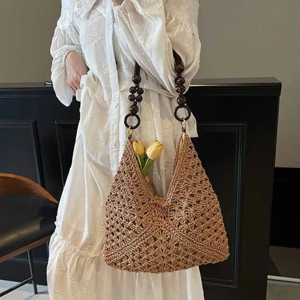 

Casual Hollow Out Straw Woven Bag Beach Handbag Tote Bag Bohemian Beach Bag Bucket Bag Large Capacity Hollow Shoulder Bag Travel