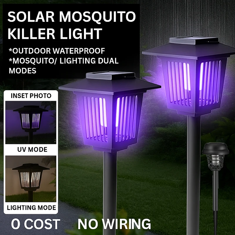 

Solar and Electric Shock Mosquito Repellent Lamp Waterproof Bug Zapper 2Mode LED Light for Outdoor Garden Lawn Camping Villa Use