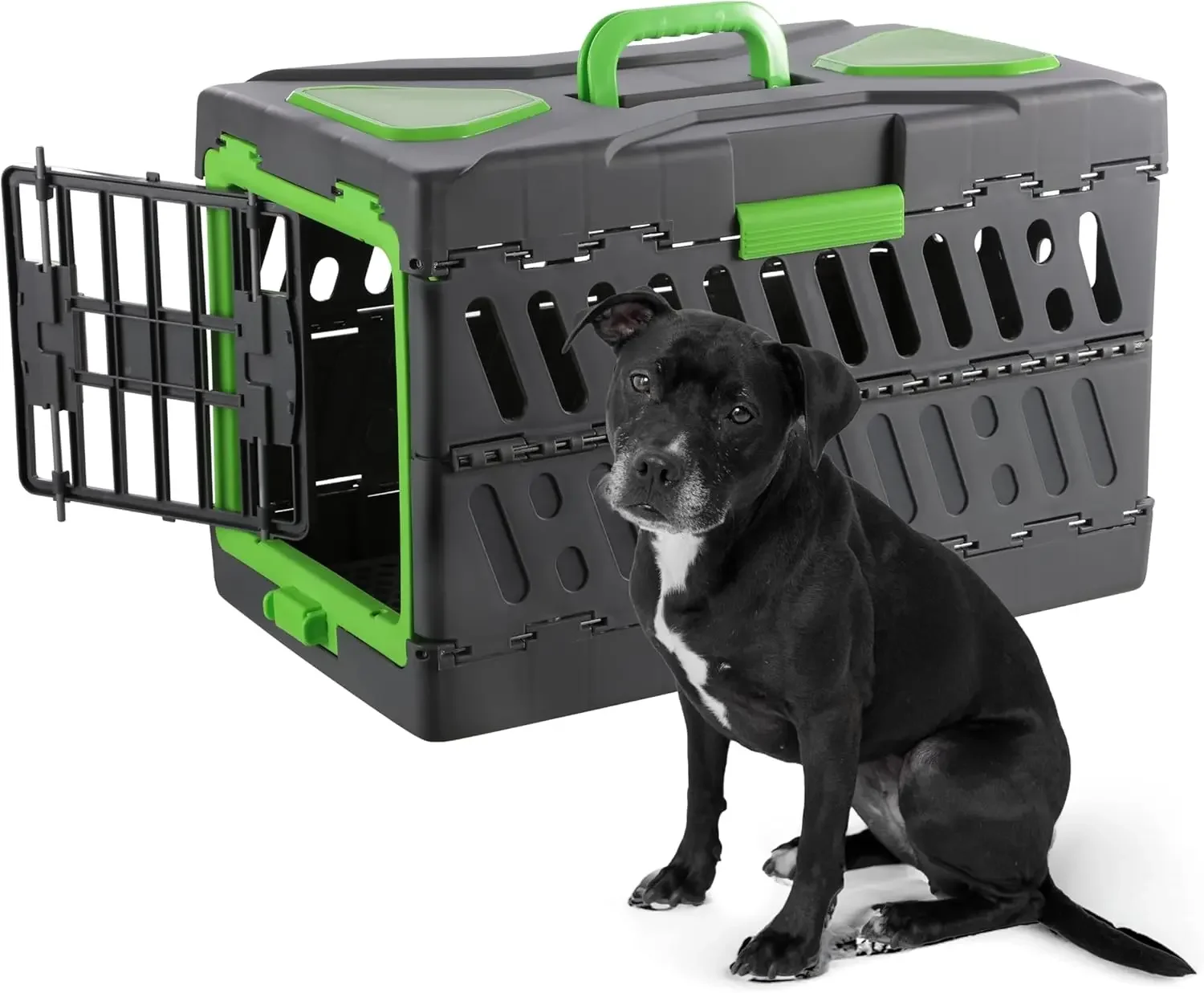 Collapsible Pet Crate,Ultra-Lightweight Portable Kennel with Dual Hinge Door,Multiple Vents and Windows for Home and On The Go