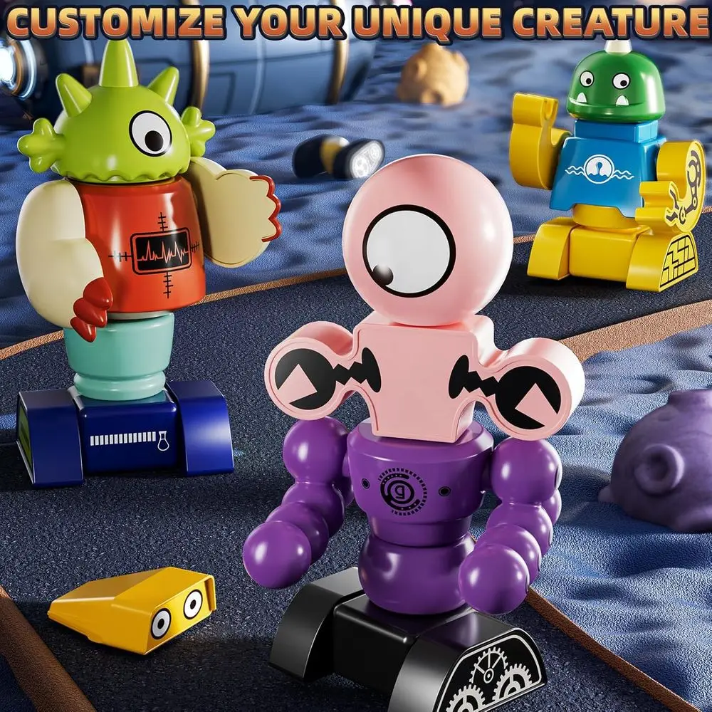 Zestaw klocków konstrukcyjnych dla dzieci w wieku 3-8 lat - 106 elementów, motyw potworów, zabawki edukacyjne z pudełkiem do przechowywania, idealny prezent dla dzieci w tym wieku.