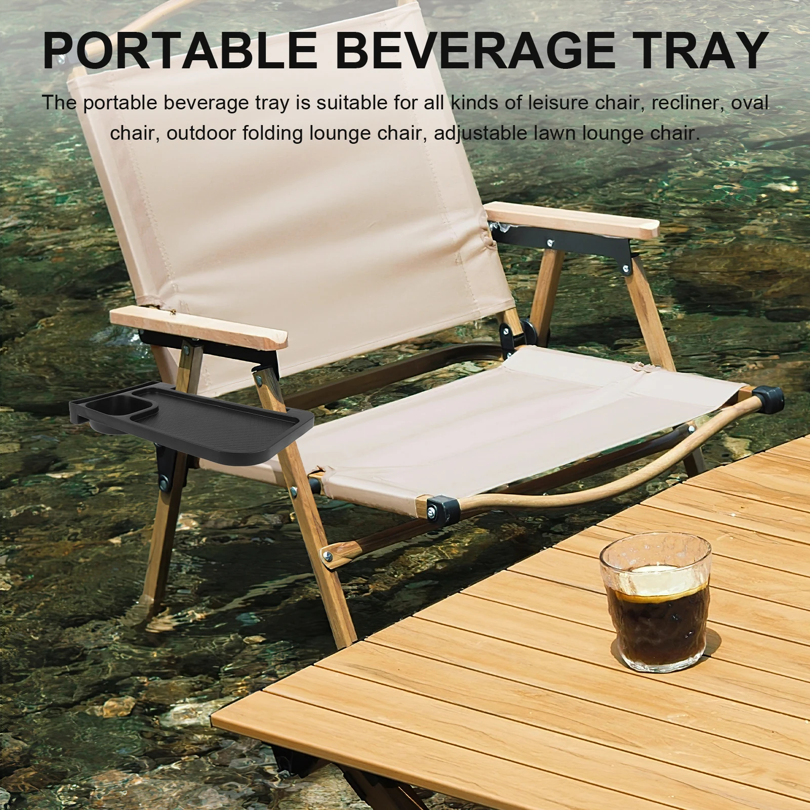 

Chair Cup Holder Beach Lounge Deck Recliner Outdoor Chairs Sturdy Abs Portable Beverage Tray With Scratch-Resistant Groove