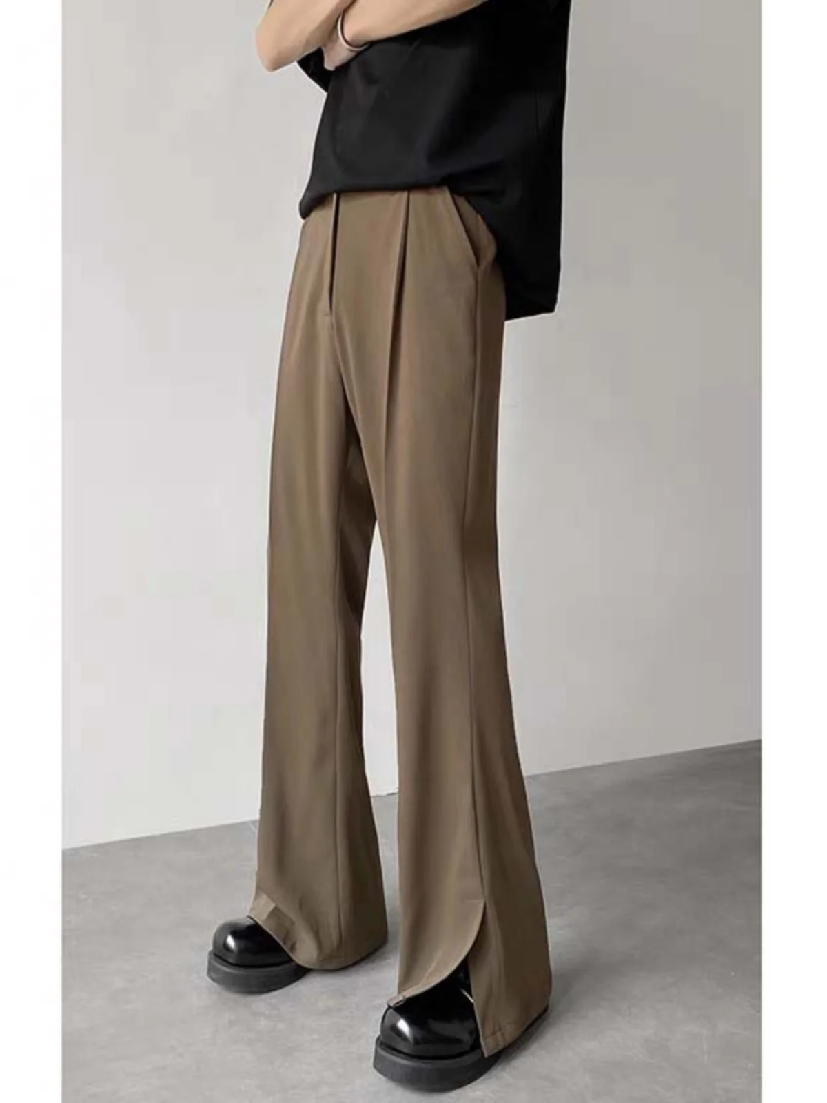 Brown Coffee Flared Suit Pants For Men High Waist Wide Leg Pants Brand Versatile Straight Leg Loose Casual Pants