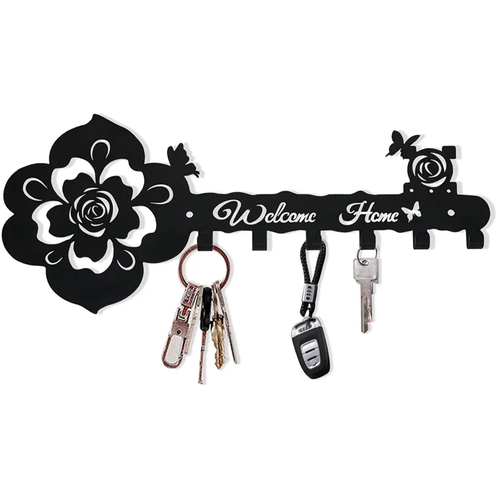 Stylish Black Rose Butterfly Key Hanger for Indoor Wall Decoration - Perfect Valentine's Day Gift Wall hanging，Wall-mounted