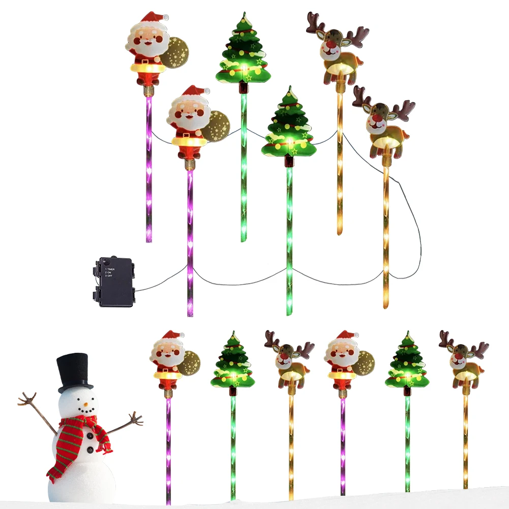 

6 Pcs LED Courtyard Christmas Tree Snowman Reindeer Light Waterproof Outdoor Lawn Stake Lamp for Christmas Lawn Yard Decoration