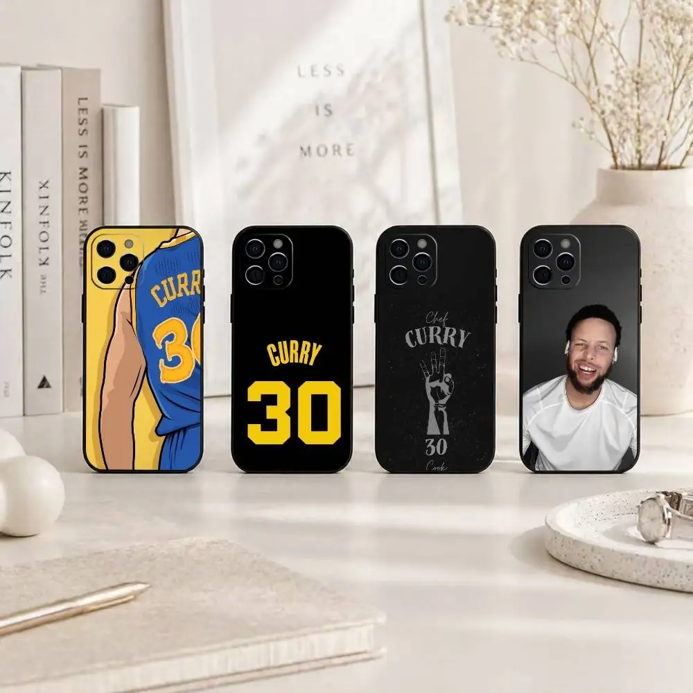Funda de Silicona Suave Negra para iPhone 17, 16, 15, 14, 13, 12, 11 Plus, Pro Max, XS con Diseño de la Estrella del Baloncesto Stephen Curry 30