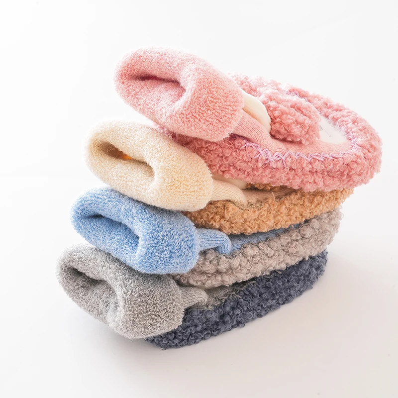 2023 Winter Infant Cute Fluffy Rabbit Doll Shoes Toddler Baby Non-Slip Thick Loop Socks First Walker Warm Cozy Terry Floor Shoes