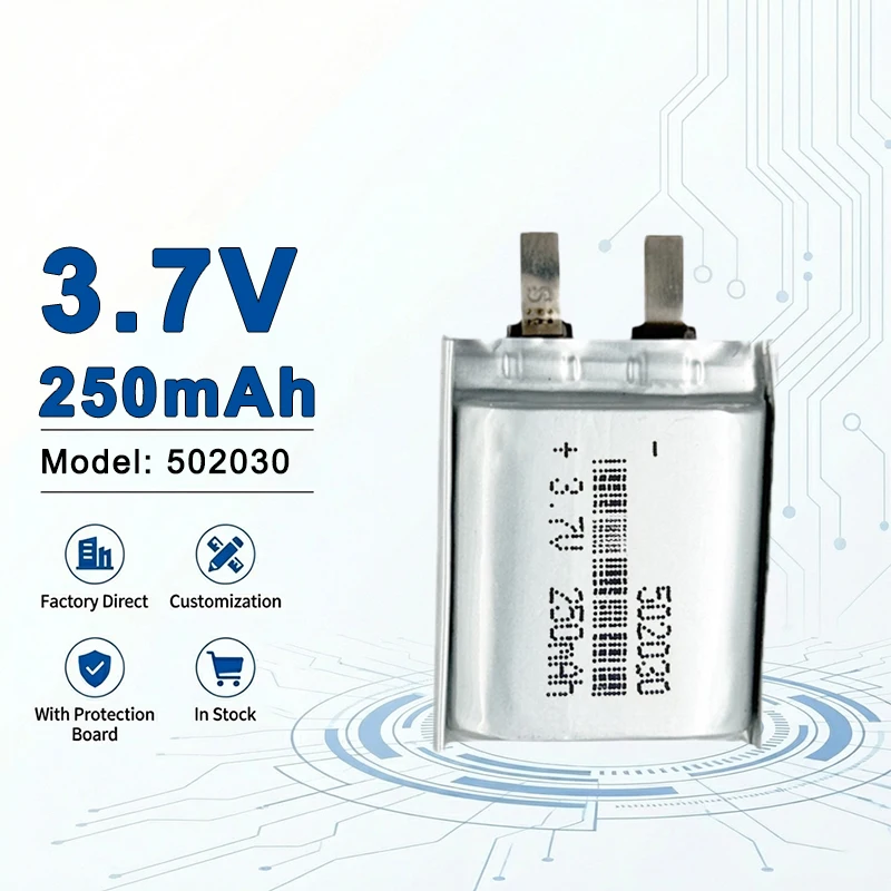 

Аккумуляторная батарея 502030 3.7V 250mAh, подходит для тонких носимых устройств и мини-электроники 502035 502040 502050