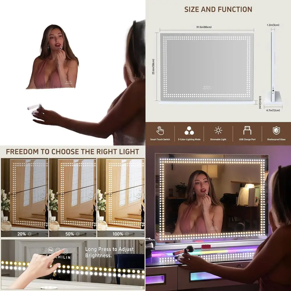 مرآة زينة مضاءة LED مقاس 32 × 23 مع 3 أوضاع قابلة للتعتيم، وتحكم باللمس، وتكبير 10 مرات #1