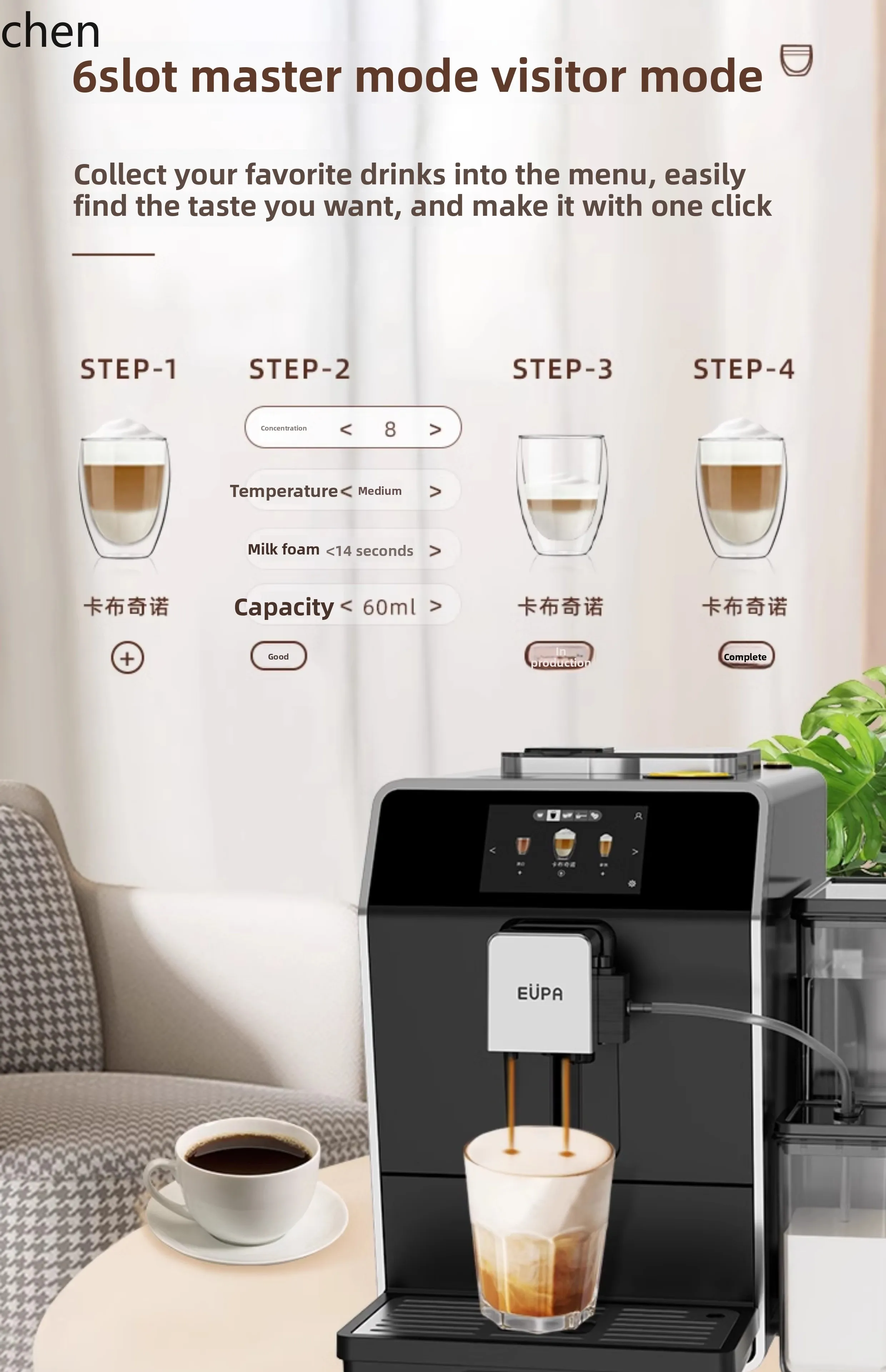 Máquina de café automática HTT, sistema de espuma de leite semi-independente