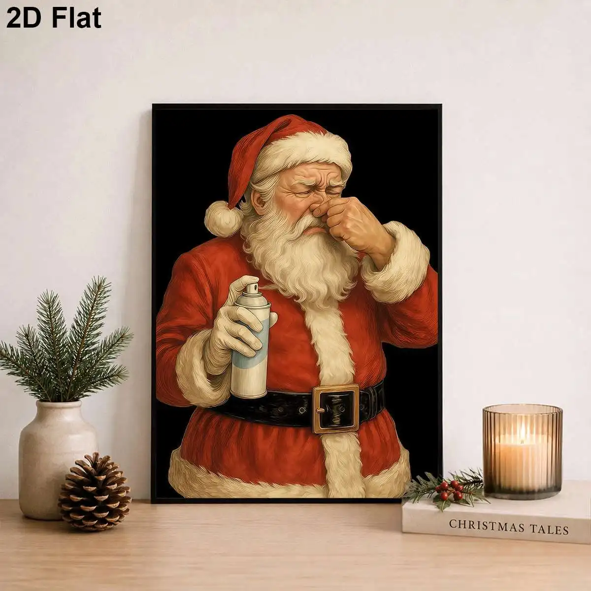 Funny Stinky Santa Claus Spraying Air Freshener Canvas Print Poster Vintage Xmas Winter Art Prints Festive Wall Art Home Decor