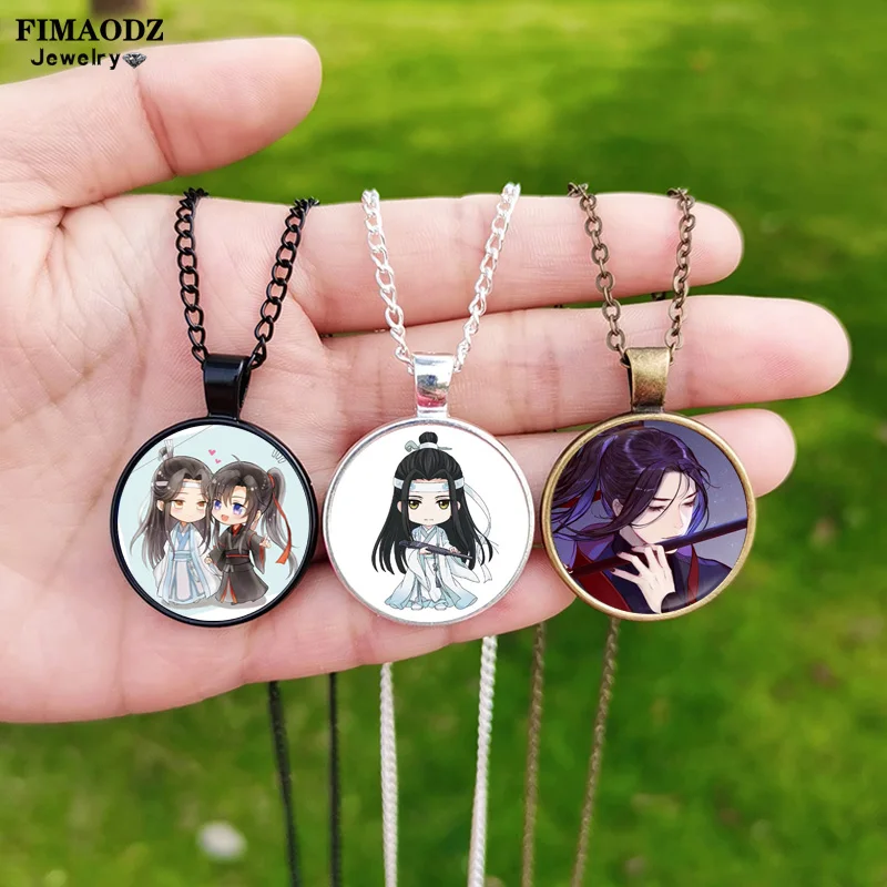 Mo Dao Zu Shi Necklace for Men Women Fans Chen Qing Ling Anime Figure Poster Glass Cabochon Pendant Chain Jewelry Gift